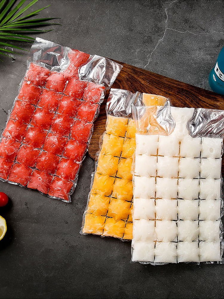 Summer Disposable Ice-Making Bag Self-Sealing Plastic Ice Cube Tray Bags of Abrasive Tools 24 Grid 10 Pieces Water Injection Ice Making Freshness Protection Package