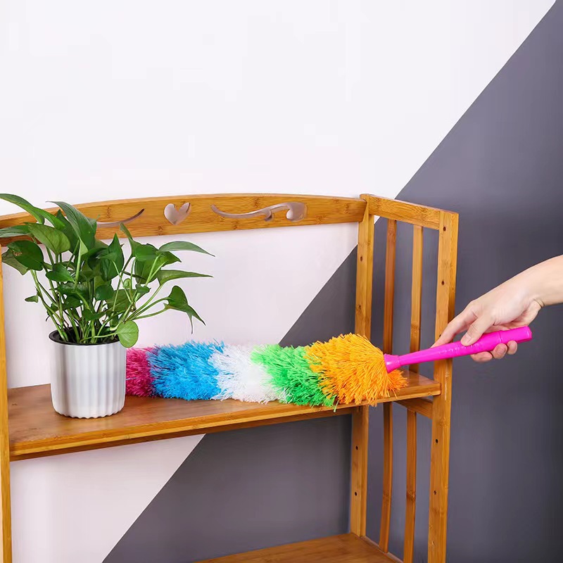 New Year Essential Rainbow Color Fiber Dust Remove Brush Adjustable Rod Flexible Washable Household Cleaning Good Helper
