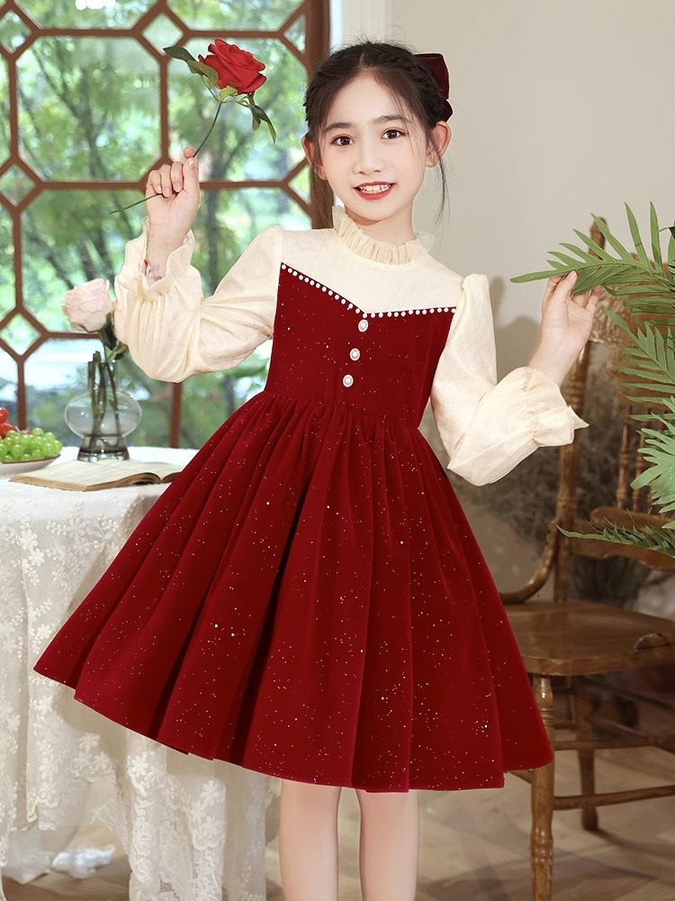 女童连衣裙秋装小女孩洋气公主裙红色礼服儿童生日秋冬裙子儿童装