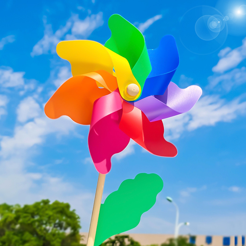 儿童网红七彩色小风车户外装饰道具宝宝旋转大风车串幼儿园玩具