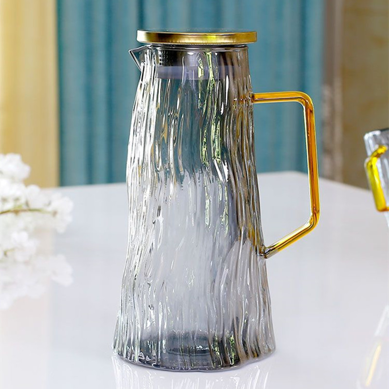 Stainless Steel Cover Glacier Pattern Cold Water Bottle Summer Amber Glass Cool Boiled Water Jug Set Large Capacity Drink Pot