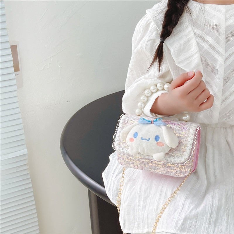 New Pearl Tote Cotton and Linen Children's Single-Shoulder Bag Mini Small Square Fashion All-Match Girls' Chain Princess Coin Purse