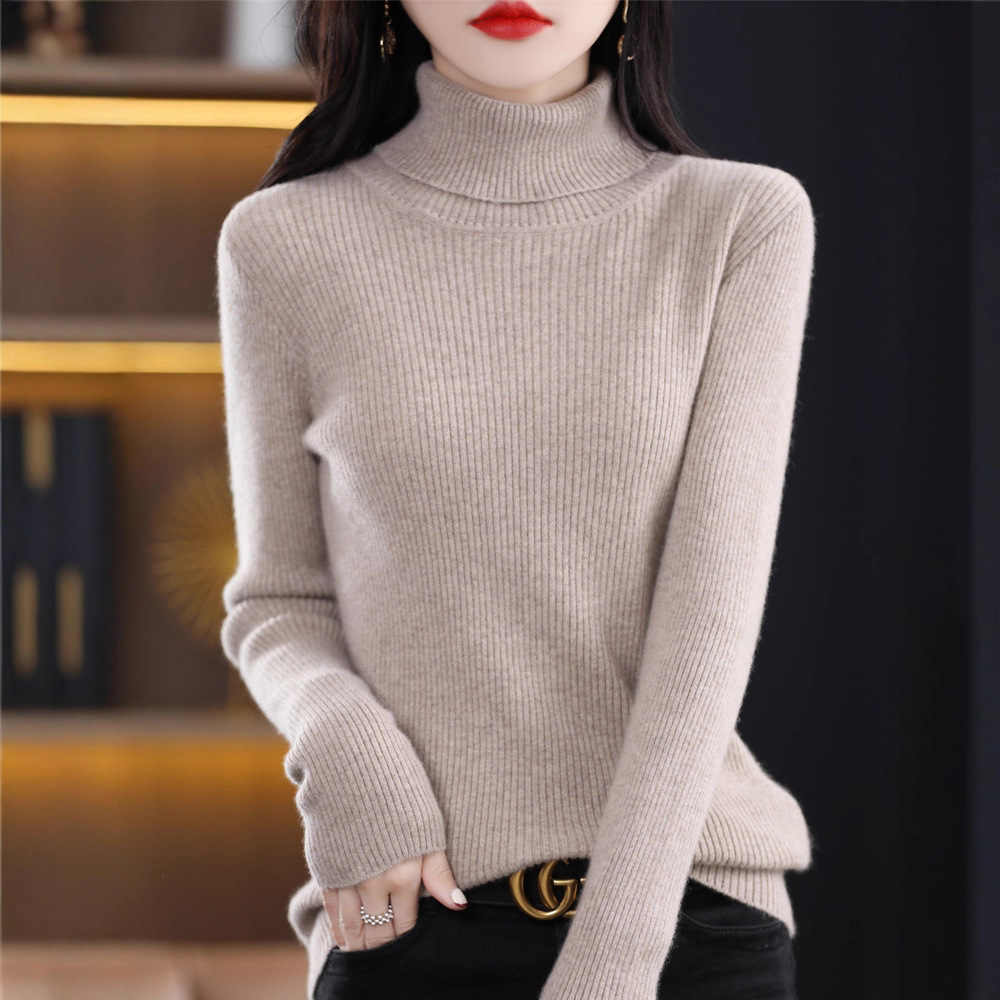 跨境新款高领加厚针织打底衫女秋冬修身显瘦套头内搭长袖简约毛衣