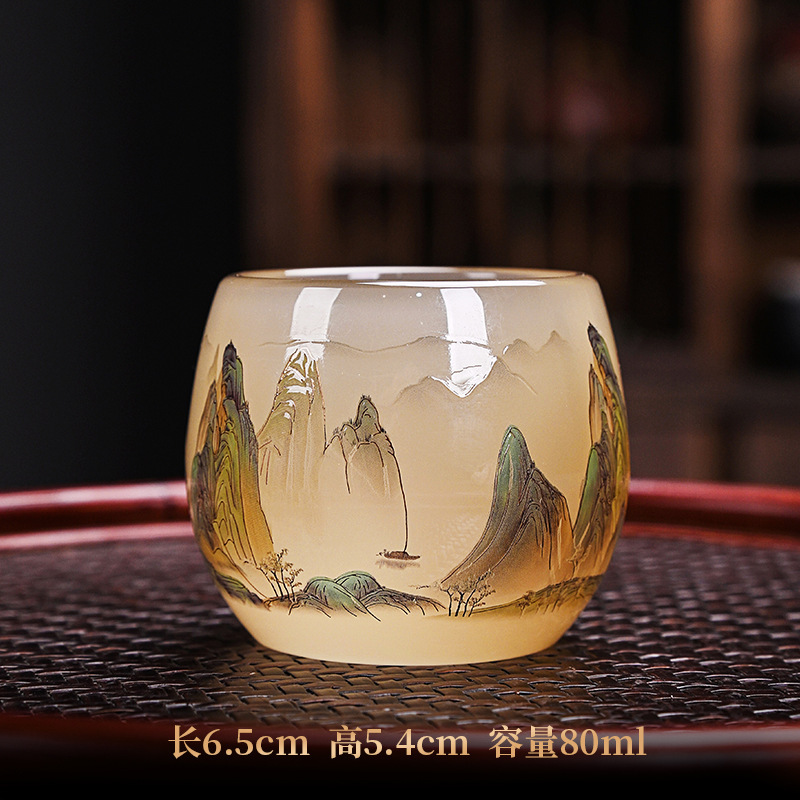 Thousand-Li Landscape Cup Jade Porcelain Tea Cup Glass Cup High-End Household Kung Fu Tea Cup Master Cup Single Cup Tea Cup Tea Cup