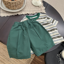 2024夏季新款洋气男童短裤简约儿童绿色五分裤宝宝外穿百搭沙滩裤