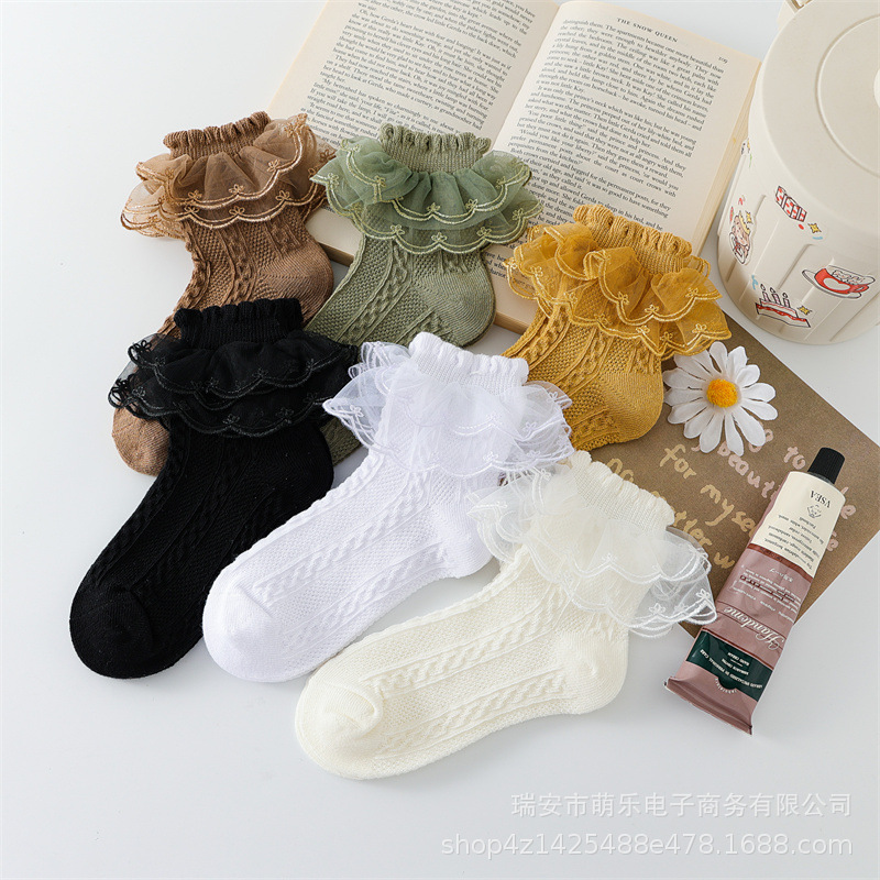 2022 Autumn and Winter New Pure Cotton Lace Girls Lace Socks Double Layer Lace Princess Socks 1-12 Years Old Latin Dance Pantyhose