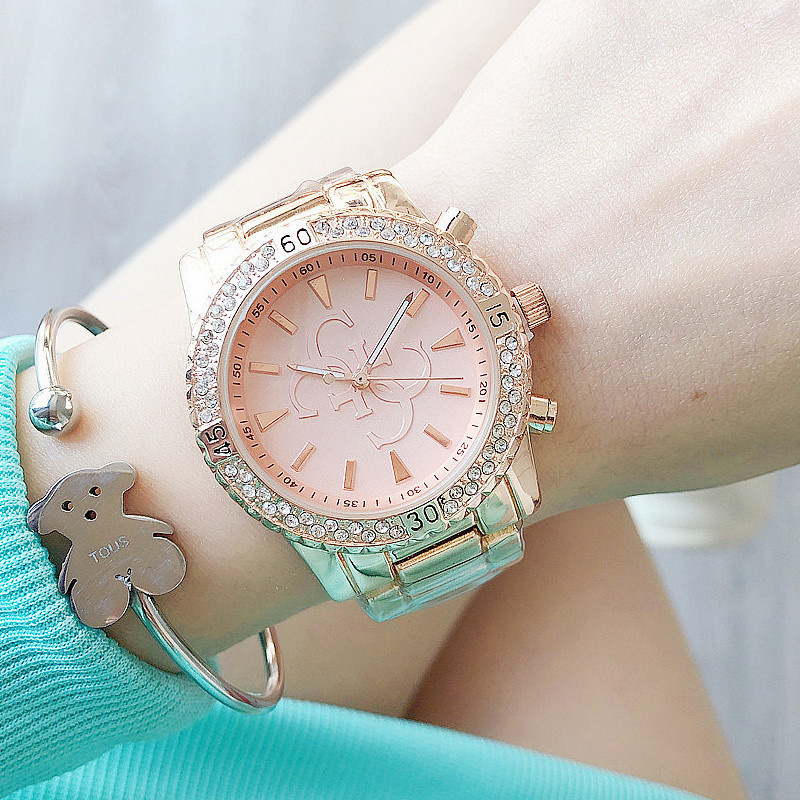 手表女批发廉价时尚手表饰品女mk抛光表壳女士手表镶钻石英表