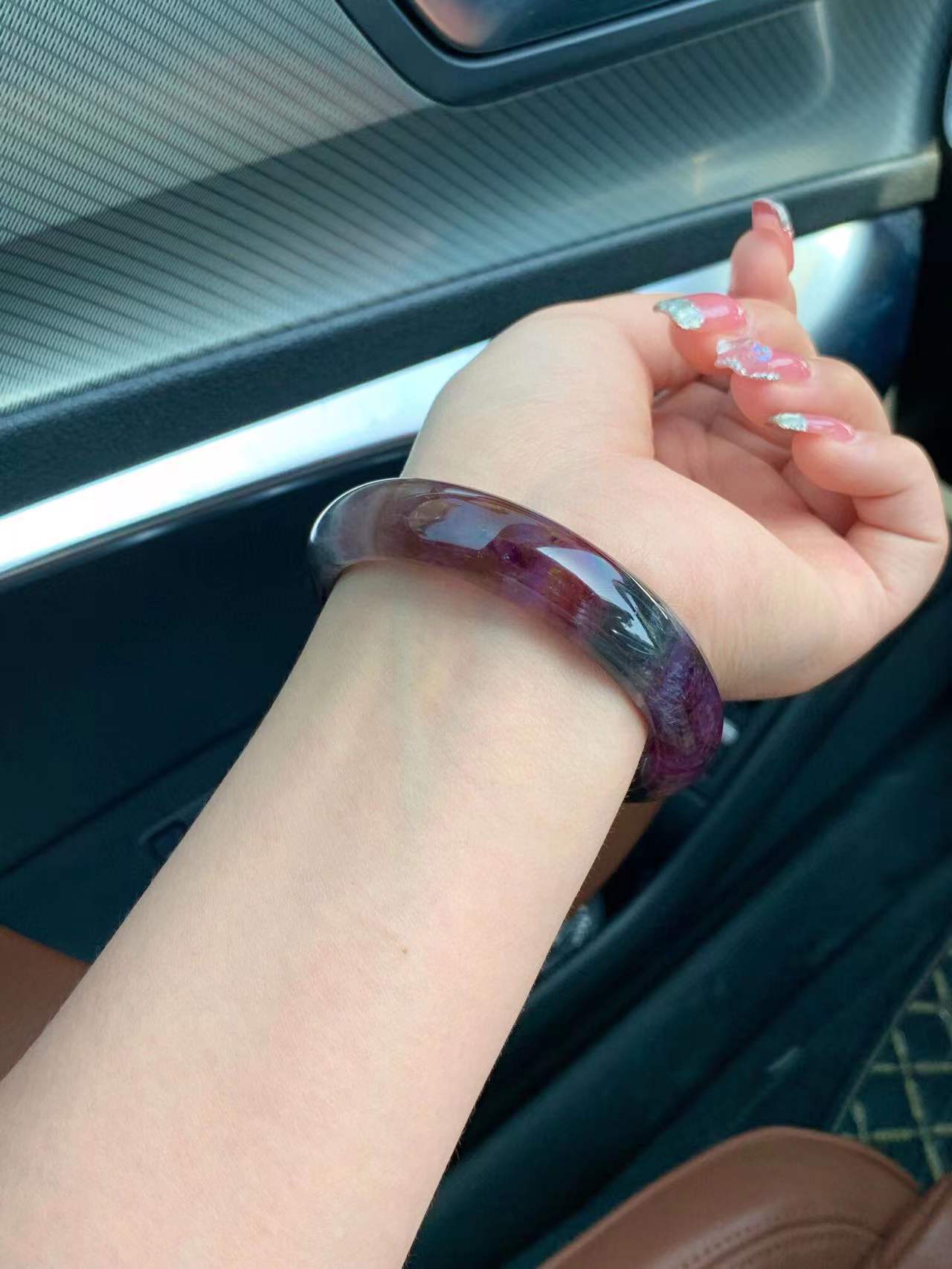 天然极光23紫钛手镯千层聚宝盆手镯红幽灵金黄板钛晶四色体手镯