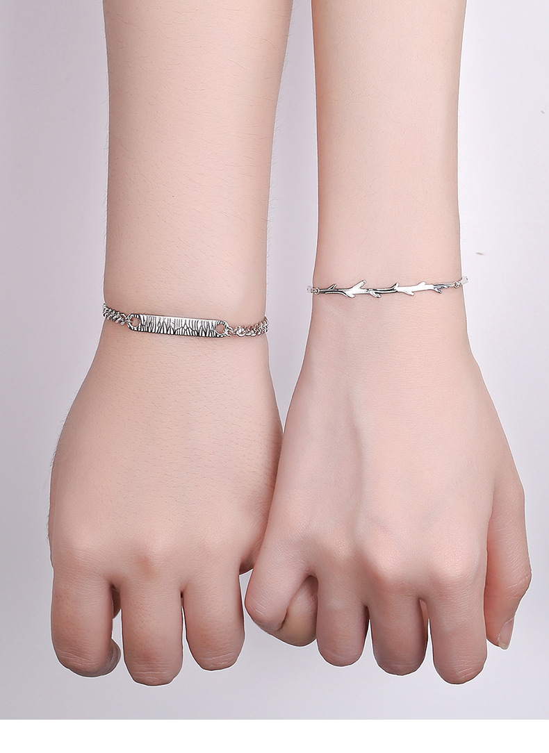 s925银木有枝情侣手链韩版简约时尚男女手饰定情信物送情人节礼物