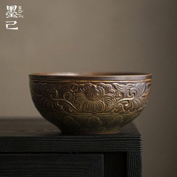 墨己 备前烧日式大建水 功夫茶具茶道配件茶杯水洗 陶瓷刻花水盂