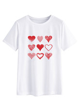 亚马逊外贸春夏季新款可爱甜蜜红色爱心情人节印花短袖t恤男女