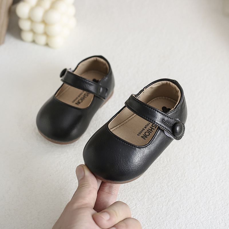 Infant Soft Bottom Toddler Shoes Spring and Autumn Single-Layer Shoes Princess Shoes for Girls Black 0-3 Years Old Baby British Style Leather Shoes