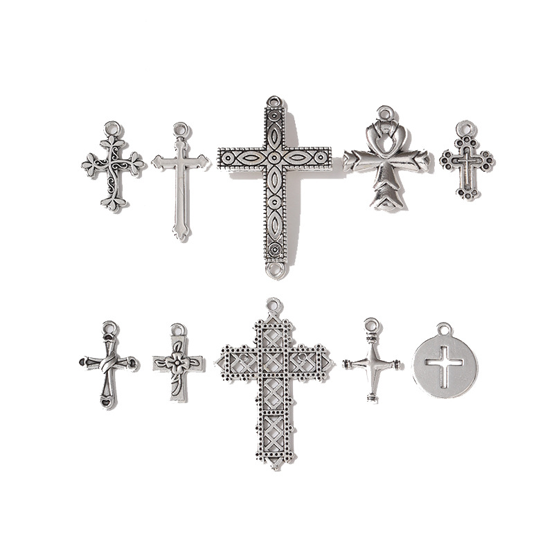 Cross-Border New DIY Ornament Accessories Hollow Three-Dimensional Cross Necklace Bracelet Pendant Jewelry Ornament Material Wholesale