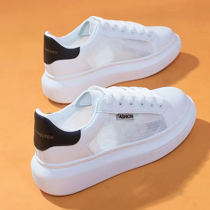 小白鞋女2024新款夏季透气网面增高运动球鞋网鞋百搭厚底白色板鞋