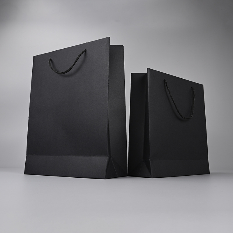 现货批发黑色礼品袋纸袋服装手提袋黑卡纸袋定做印logo手提袋厂家-阿