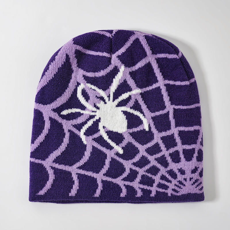 Cross-Border Hot Sale Foreign Trade Pullover Hat European and American Spider Web Jacquard Knitted Hat Men's and Women's Warm Hat Cartoon Beanie Hat Winter