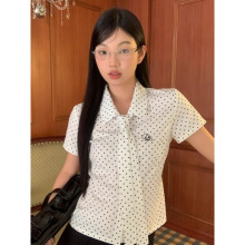 学院风短袖衬衫女夏白色法式高级感上衣小衫波点搭配半身裙两件套