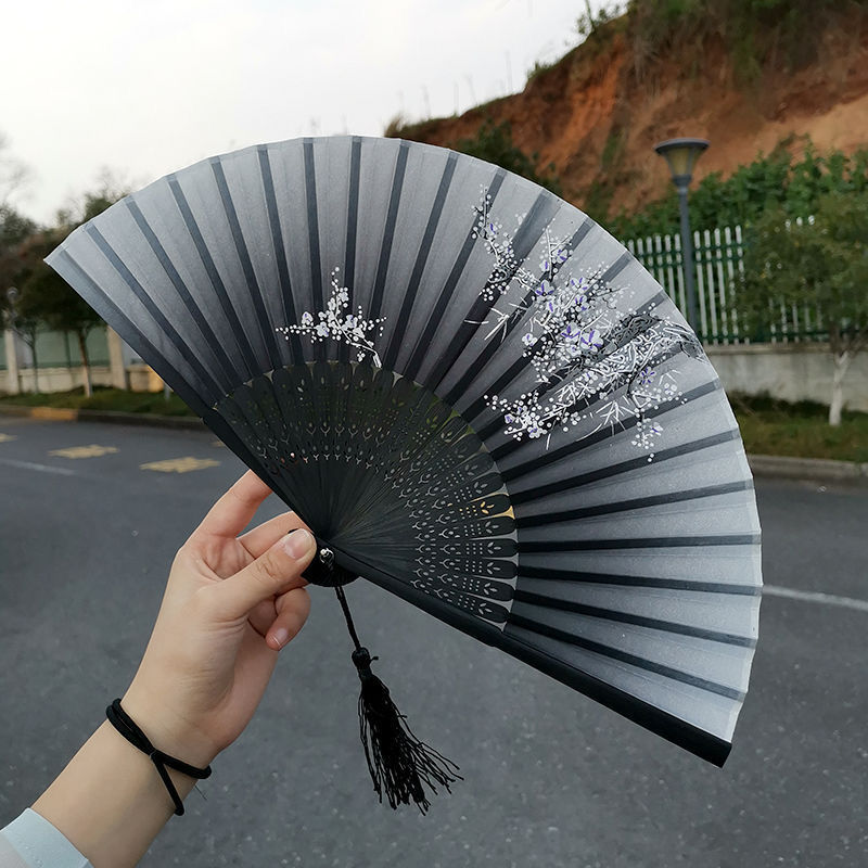 扇子折扇风女式古风流苏夏日随身古典古装古代汉服折叠小竹扇