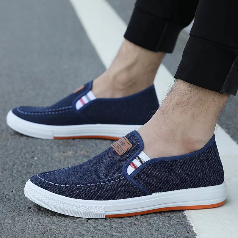 Denim Low-Top Tendon Sole Slip-on Casual Board Shoes Men's Flat Heel Canvas Shoes Comfortable Breathable Work Shoes
