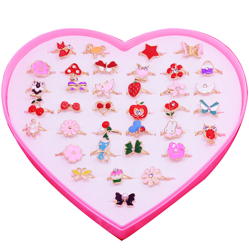 儿童戒指女孩公主镶钻戒指可爱卡通学生宝石水钻戒指玩具饰品礼物