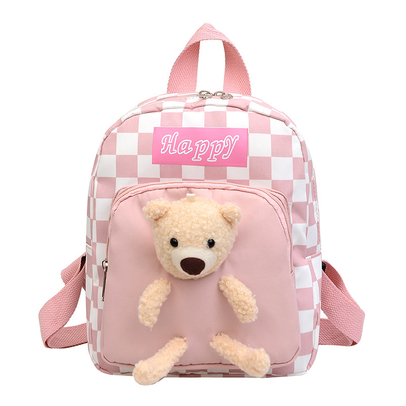 Chessboard Children's Backpack 2023 Cross-Border New Arrival Simple Bear Children's Schoolbag Kindergarten Institution Backpack Fashion