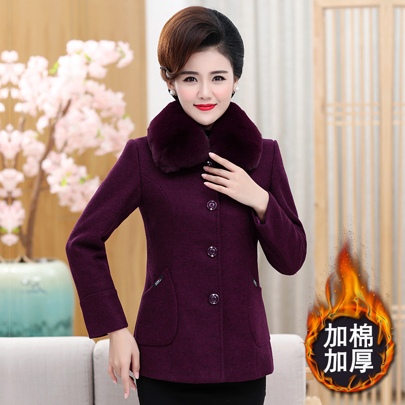 中老年人秋冬天穿女士毛呢大衣女大毛领加棉加厚保暖妈妈装奶奶装