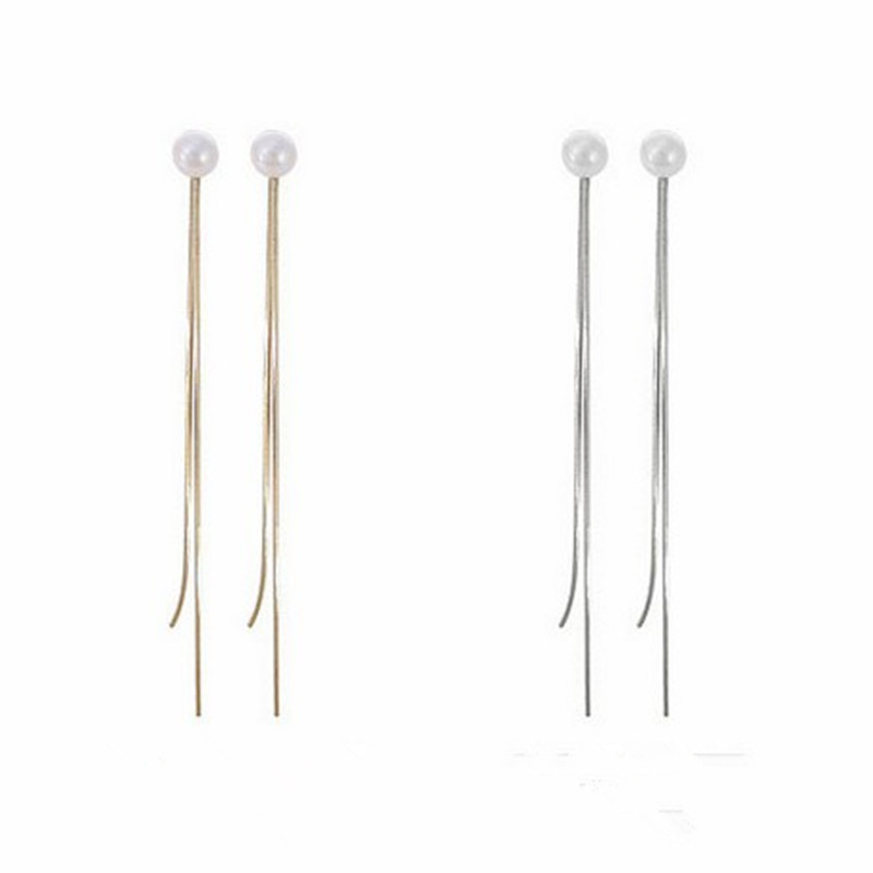 Korean Fashion Simple Long Pearl Tassel Earrings New Trendy Face Slimming Dual-Wear Silver Stud Earrings Women