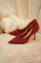 绣线红色婚鞋高跟鞋女细跟经典款