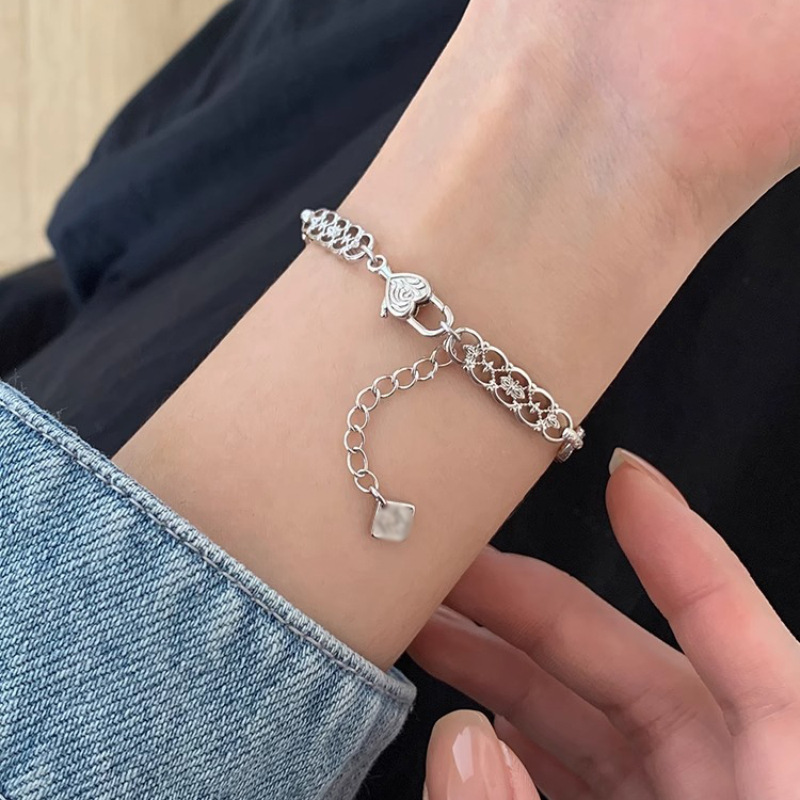 Korean Style Hollow out Stitching Simple Bracelet Women's Cold Style Fashion Minority Design Light Luxury All-Match High-Grade Jewelry Fashion