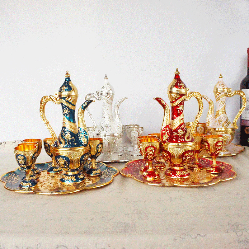 Small Leather Pattern Wine Set Exported to Middle East Gold-Plated Turkish Decoration Home Decoration Metal Craft