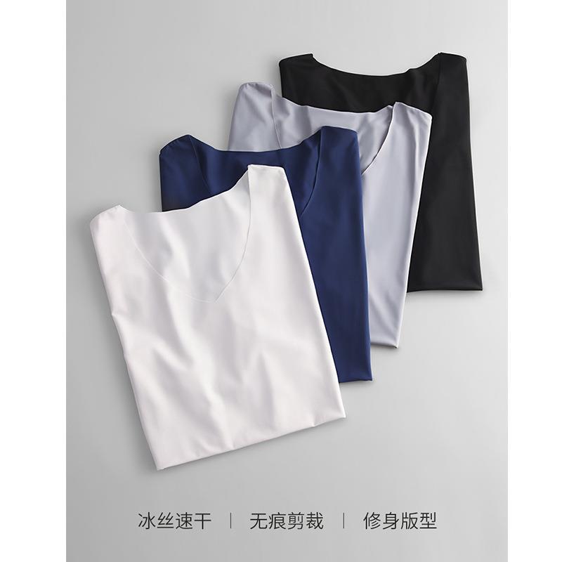 Spring Summer Slim-Fit Ice Silk Seamless Waistcoat V-neck Stretch Men's Wide Shoulder Sleeveless Vest Bottoming in Stock Wholesale