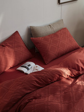 复古红色~华夫格四件套纯棉全棉床单被套轻奢风高级感四季款床品