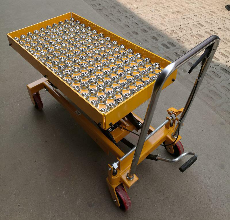 定制万向球滚珠台面平台车 辊筒液压升降平台车带滚珠 升降堆高车