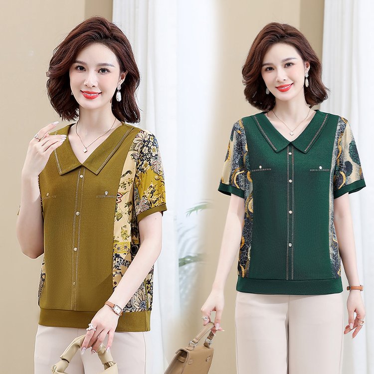 妈妈夏季短袖上衣中年妇女薄款t恤衫上衣中老年洋气夏装2023新款