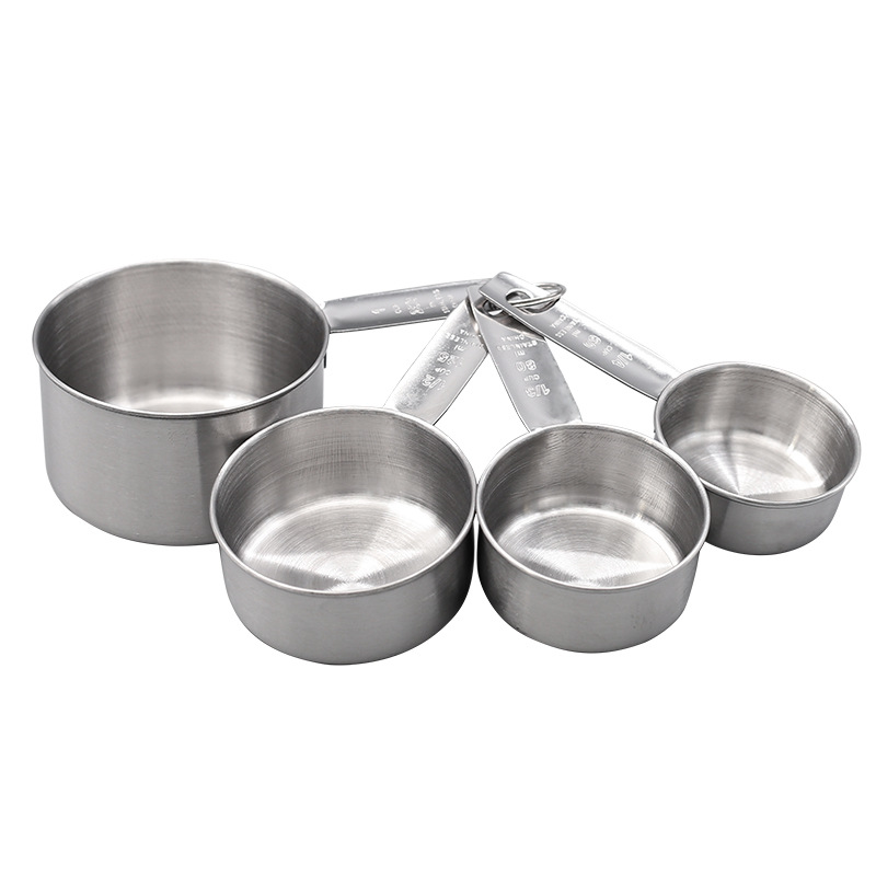 Stainless Steel Measuring Cup Measuring Spoon Large and Small 4-Piece Set Kitchen Baking Tools Titanium-Plated Measuring Spoon Set Factory Wholesale