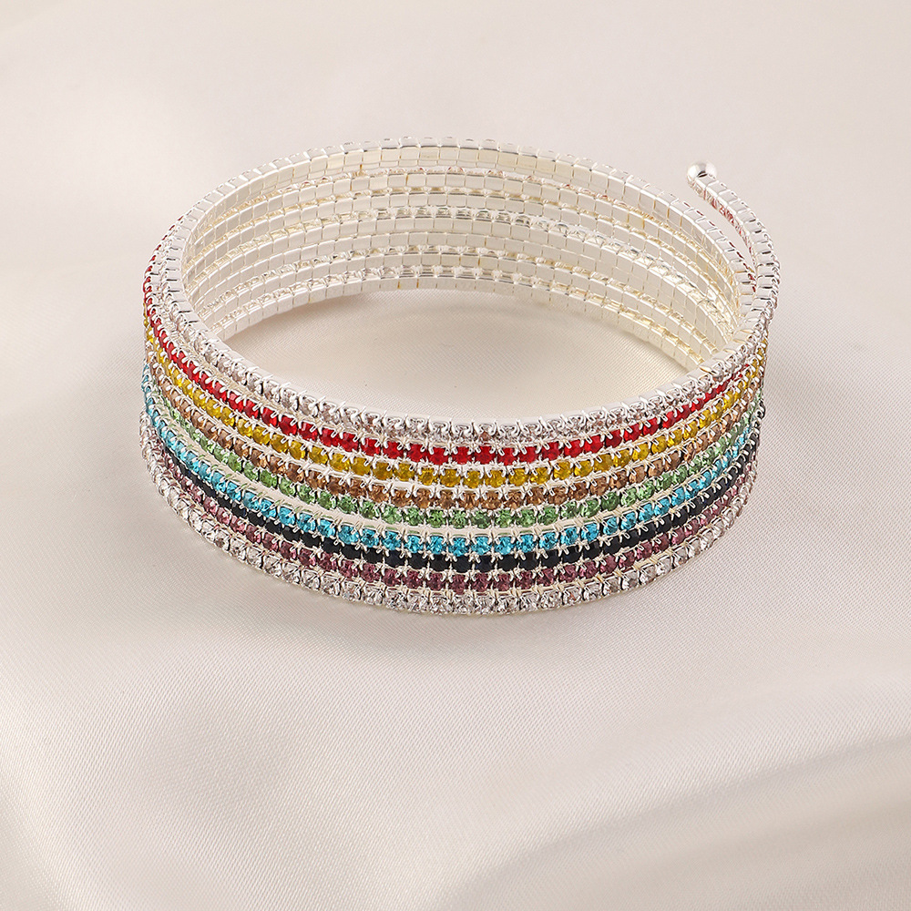 and American Multi-Color Elastic Rhinestone Bracelet Fashion Multi-Layer Colorful Crystals Claw Chain Winding Bracelet