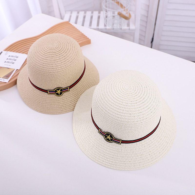European and American Cute Five-Pointed Star Children's Sun Hat Spring and Summer Outdoor Beach Boy Straw Hat Girl Big Brim Sun Hat