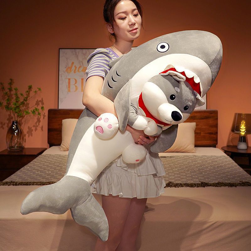 Dog Shark Doll Funny Plush Toy Sand Carving Shark Dog Ragdoll Pillow Girls Birthday Gifts Sleep Hug Doll