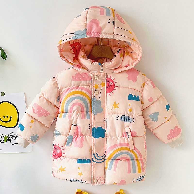 2023 New Children's down and Wadded Jacket Mid-Length Korean Style Boys and Girls Baby Cute Thickened Cotton Padded Coat