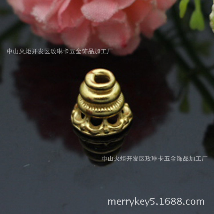 黄铜藏铜三通佛塔DIY直播网红配饰配件镂空塔头流苏花托花帽批发