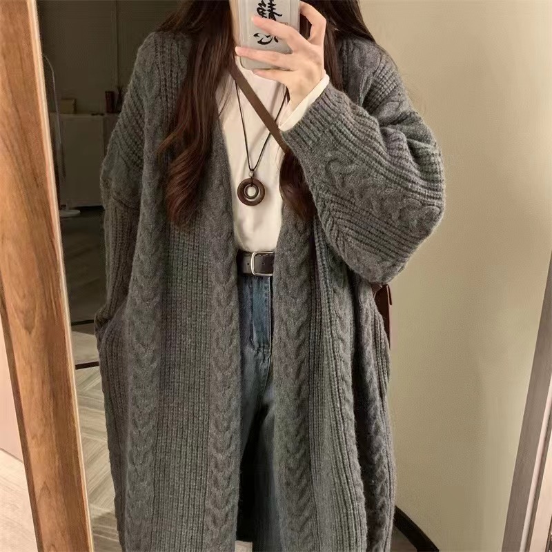 Lazy Sweater Baggy Coat Autumn and Winter 2023 New Retro Twist Women's Long Knitted Cardigan Top Women's Clothing