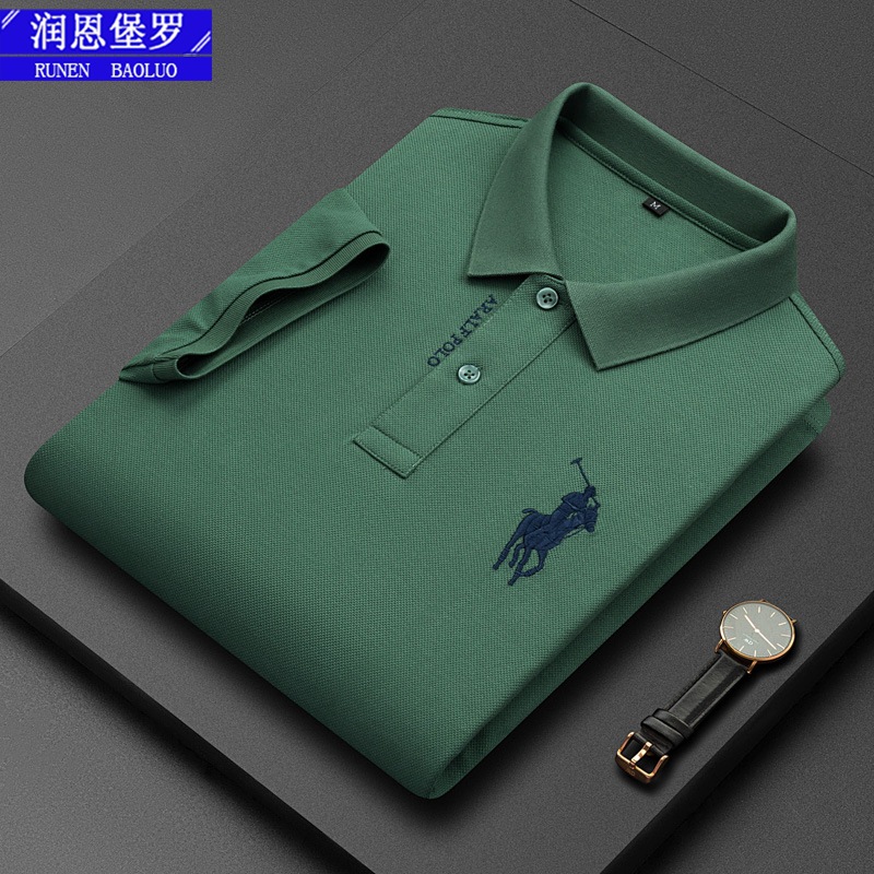 210G Heavy Thick Beads Cotton Polo Shirt Business Casual Men's Short-Sleeved T-shirt Lapel Embroidery Men's T-shirt Top