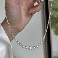 s925纯银正圆强光施家珍珠渐变项链轻奢小众高级感设计锁骨链女