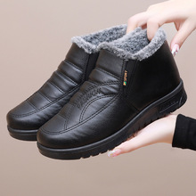 老北京冬季女加绒加厚中老年皮面保暖短靴防水防滑妈妈雪地靴棉鞋