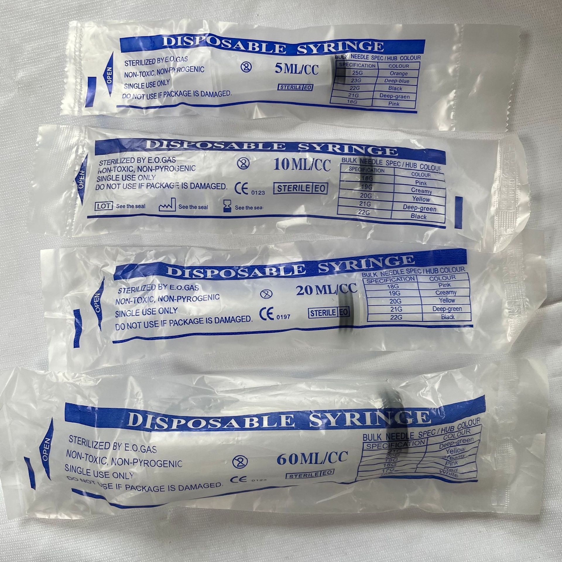 独立包装注射器,无针头针筒5ml,10ml,20ml,60ml独立包装