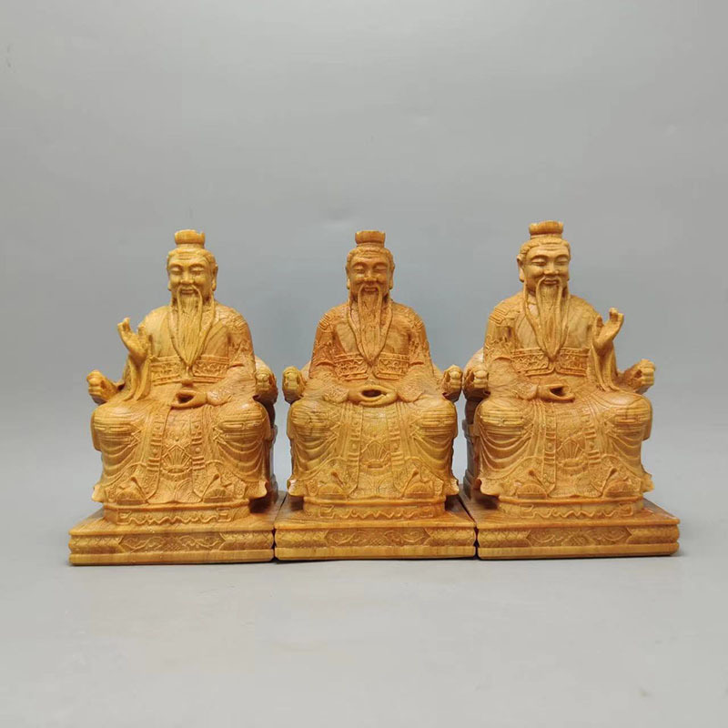 崖柏木雕三清神像供奉家用小摆件太上老君人物元始灵宝道德天尊像