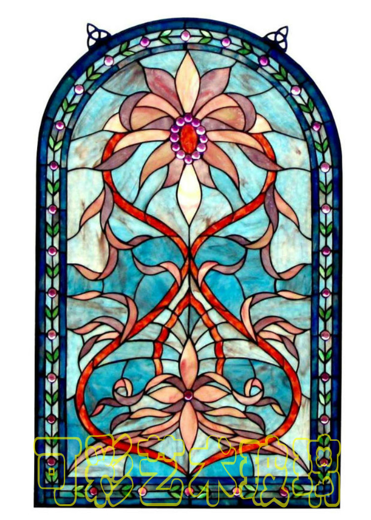 彩绘艺术拱形玻璃欧式蒂凡尼焊接教堂彩色屏风门窗吊顶玄关隔断