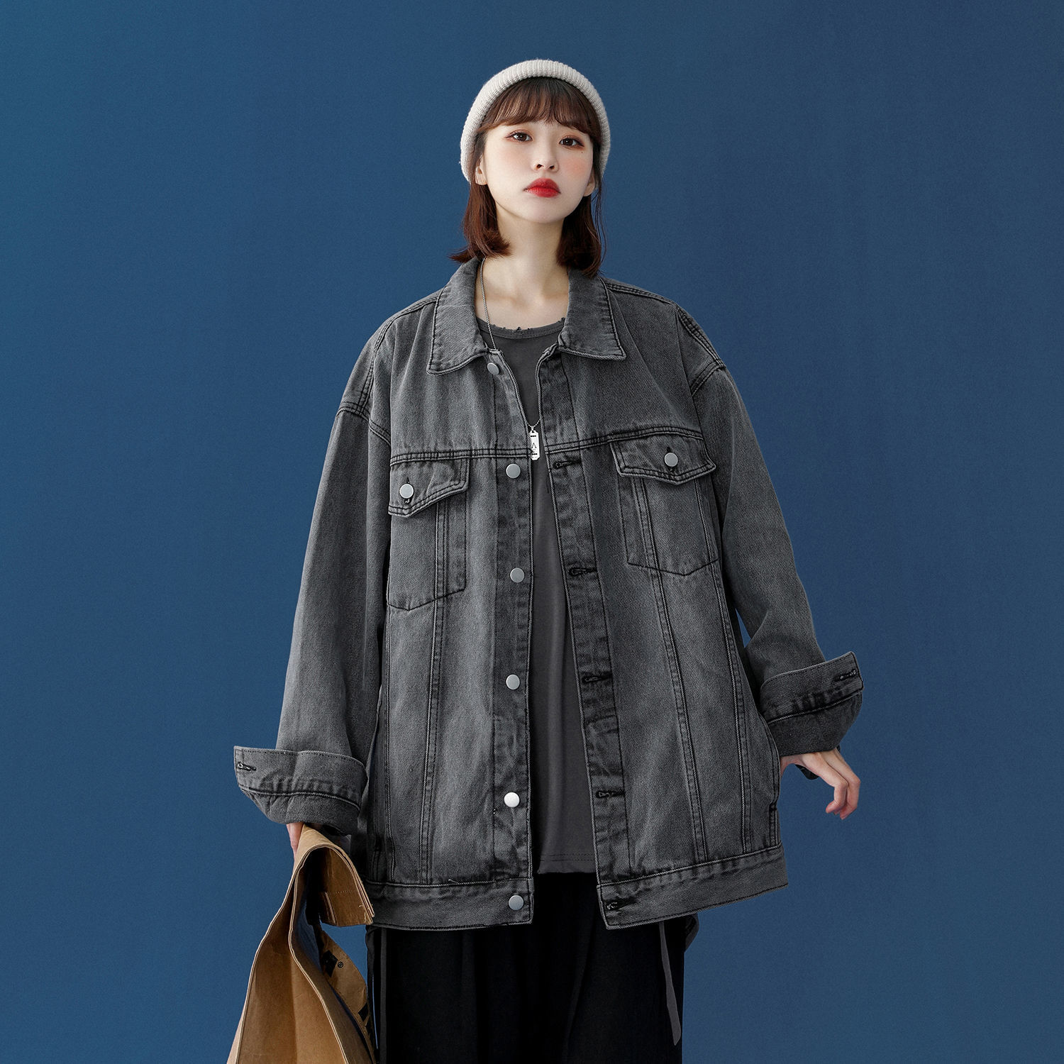 时尚韩版牛仔外套女春秋季新款潮牌休闲复古情侣夹克上衣一件代发