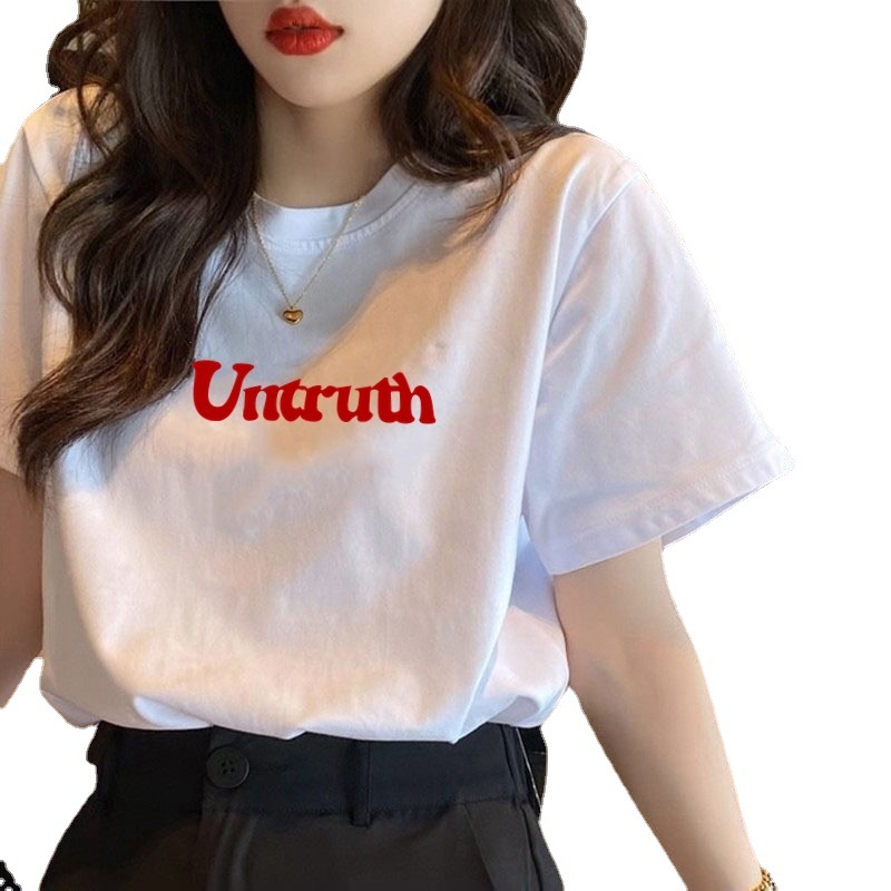 Letter Print Cotton Short-Sleeved T-shirt Hot Wholesale 2023 Summer New Korean Style Women's Clothing All-Matching round Neck T-shirt