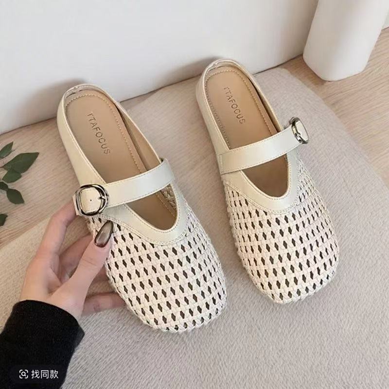 休闲百搭包头半拖鞋外穿女鞋2025年新款夏季镂空透气平底凉拖